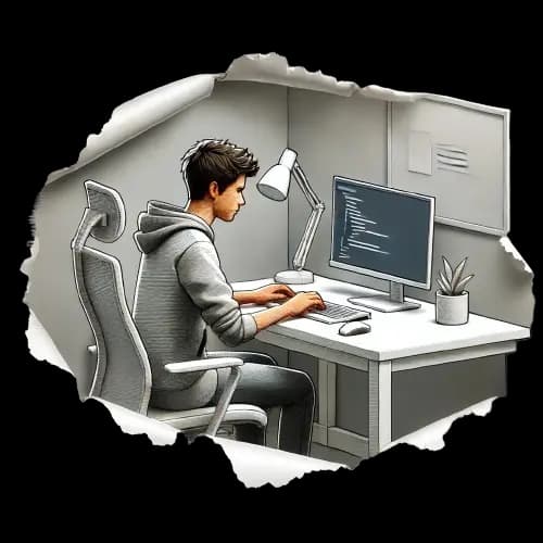 Illustration of a developer in a cartoonish style.